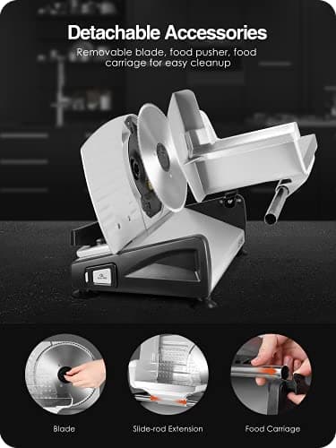 Meat Slicer 200W Electric Deli Food Slicer with 2 Removable 7.5" Stainless Steel Blade, Adjustable Thickness for Home Use, Child Lock Protection, Easy to Clean, Cuts Meat, Bread and Cheese - Image 5
