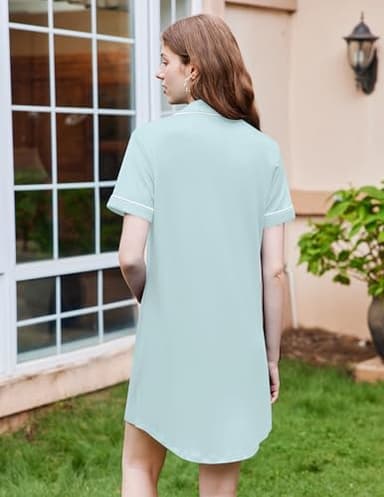 Ekouaer Nightgowns for Women Button Up Night Shirt Short Sleeve Lounge Dress Classic Boyfriend Night Dress Light Blue L - Image 3
