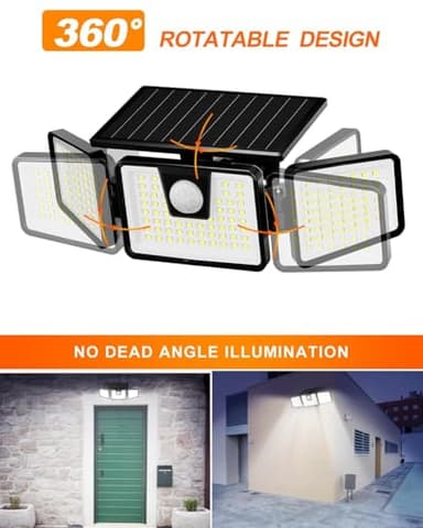 INCX Solar Outdoor Lights with Motion Sensor, Solar Powered 3 Heads Security Lights, 156 LED Flood Light Motion Detected Spotlight for Patio Garage Yard Entryways, IP65 Waterproof 2 Pack - Image 2