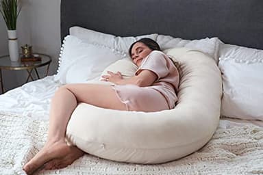 Pharmedoc Pregnancy Pillows, C-Shape Full Body Pillow – Jersey Cover Beige – Pregnancy Pillows for Sleeping – Body Pillows for Adults, Maternity Pillow and Pregnancy Must Haves, New Mom Gifts - Image 4