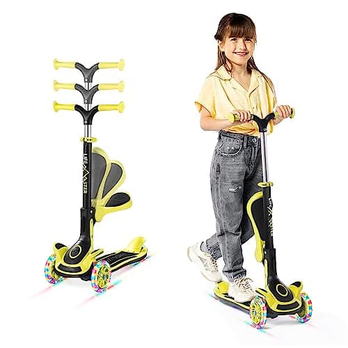 3 Wheel Scooter for Kids with Foldable Seat, Adjustable Handlebar Height, Lean-to-Steer Ride On Toy for Kids Ages 2+, Light-Up LED Wheels, Wide Anti Slip Deck, Indoor & Outdoor Use, Yellow - Image 1