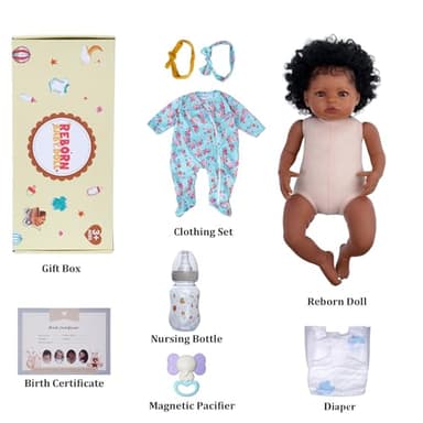 BABESIDE Lifelike Reborn Black Girl- 18-Inch Realistic Newborn Real Life Baby Dolls with Clothes and Toy Gift for Kids Age 3+ - Image 6