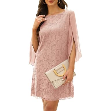 COOAN Wedding Guest Dresses for Women Women's Cocktail Dresses Formal Dresses for Women Lace Sequin Prom Dress Pink - Image 1