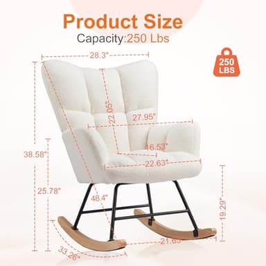 Sweetcrispy Rocking Chair Nursery, Teddy Upholstered Glider Rocker with High Backrest, Reading Chair Modern Rocking Accent Chairs Glider Recliner for Living Room, Nursery, Bedroom - Image 2