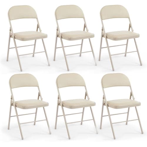 DUMOS 6 Pack Leather Padded Folding Chair, Indoor Outdoor Portable Stackable Commercial Seat with Steel Frame, Capacity for Home, Office, Party, Comfy, Kahki - Image 1