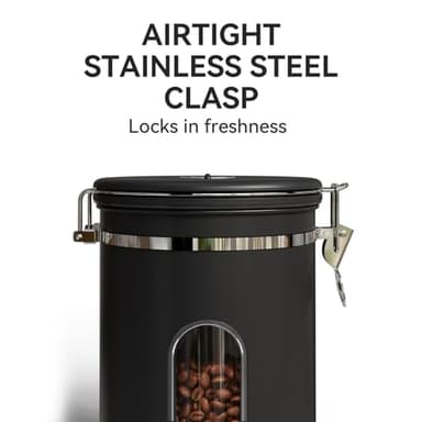 Veken Coffee Canister with Window,Airtight Stainless Steel Container,Home Kitchen Food Storage Organizers for Grounds,Beans,Espresso,Rice,Tea,Sugar,Cereal, Flour,Scoop,Bar Accessories,Gifts,22OZ,Black - Image 4