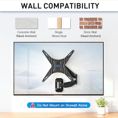 MOUNTUP Height Adjustable TV Wall Mount for 26-55 Inch TVs, Gas Spring Full Motion Articulating TV Bracket with Smooth Swivel Tilt & Safe Corner Installation, 400x400mm VESA, 11-66 lbs, Matte Black - Image 8