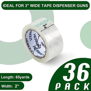 HERKKA Clear Packing Tape, 36 Rolls Heavy Duty Packaging Tape for Shipping Packaging Moving Sealing, Thicker Clear Packing Tape, 2 inches Wide, 65 Yards Per Roll, 2340 Total Yards - Image 3