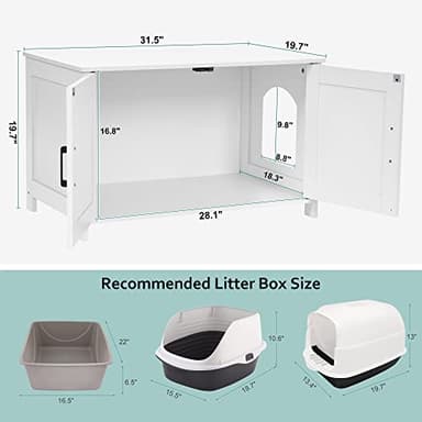 Homhedy Cat Litter Box Enclosure, Wooden Cat Washroom Furniture with Barn Door, Pet House, Fit Most of Litter Box, White - Image 5