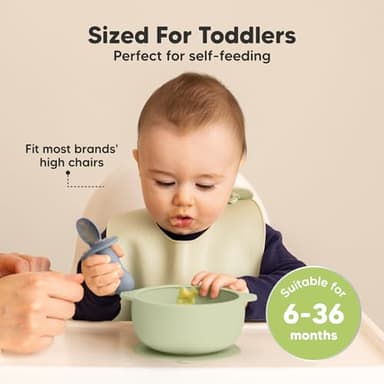 KeaBabies 2-Pack Baby Bowls with Suctions, Lids - Silicone Toddler Suction Bowls for Baby Boy, Girl, Kids, Food Grade Silicone, BPA-Free, Dishwasher Safe, Toddler Eating Essentials (Sage) - Image 4