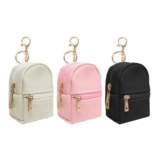 LYDZTION 3Pcs Mini Backpack Cute Cosmetic Bag for Women,PU Leather Makeup Bag Key Pocket Lipstick Bag Card Holder Data Cable Organizer Zipper Pouch,Black Beige Pink - Image 1