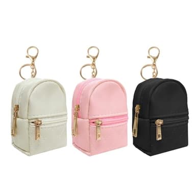 LYDZTION 3Pcs Mini Backpack Cute Cosmetic Bag for Women,PU Leather Makeup Bag Key Pocket Lipstick Bag Card Holder Data Cable Organizer Zipper Pouch,Black Beige Pink - Image 1
