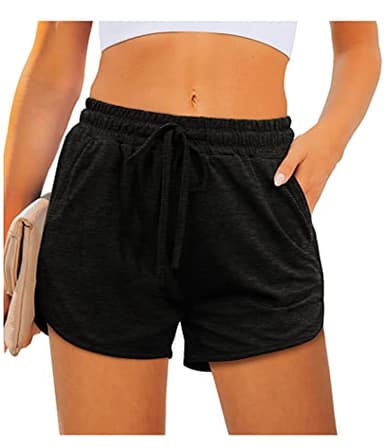 Aloodor Womens Running Shorts Casual Dolphin Shorts with Pockets Lounge Beach Shorts Black XL - Image 2