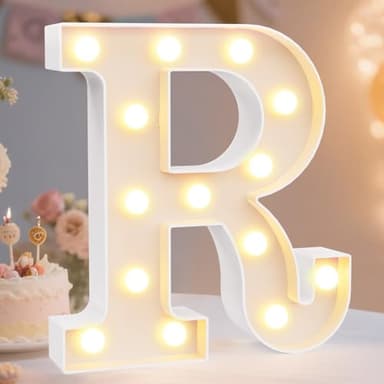 Pooqla LED Marquee Letter Lights Sign, Light Up Alphabet Letter for Home Party Wedding Decoration R - Image 1