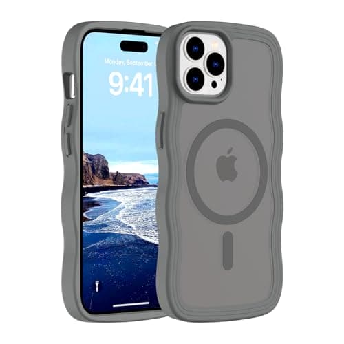 Hualele Magnetic for iPhone 15 Pro Case, Compatible with MagSafe, Military Grade Dropproof Translucent Matte Back Cute Curly Wave Edge Slim Phone Case 15 Pro, Grey - Image 1
