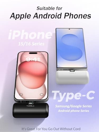 Taegila 2Pack Portable Phone Charger for iPhone 17, USB C Power Bank 5000mAh with Built-in Cable & LCD Display, Compact Mini Battery Pack for iPhone 15 16 17 Series, Samsung Galaxy, Android Phones - Image 2