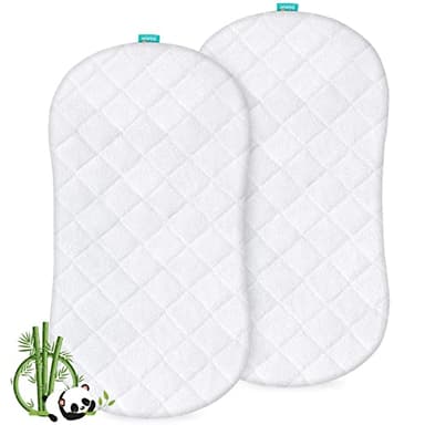 Bassinet Mattress Protector, Universal Fit for Halo Bassinest Swivel and Hourglass/Oval Bassinet Mattress, Ultra Soft Waterproof and Breathable, 2 Pack - Image 1