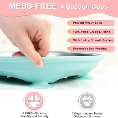 Bella's Friends Stainless Steel Baby Plates with Suction 3 Pack, 9” Divided Toddler Plates with Removable Silicone Sleeves for Mess-Free Feeding, Non-Toxic, Non-Slip, Dishwasher Safe, Gray,Green,Pink - Image 5