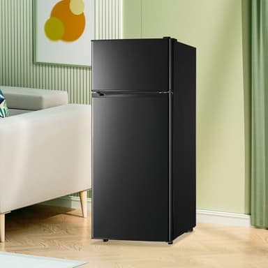 DEMULLER 4.5 Cubic Feet Double Door Fridge with Top Freezer Large Capacity Refrigerator with 7 Temperature Control & 3 Removable Shelves Black - Image 2