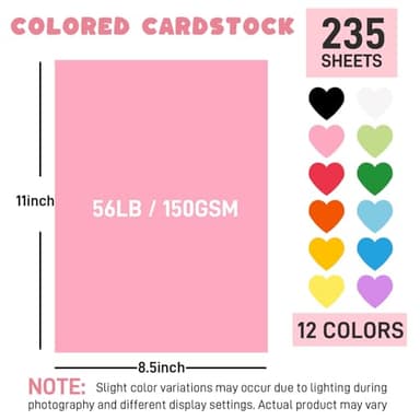 3 otters 235Sheets 8.5" X 11" Construction Paper Assorted Colors, 12 Colored Cardstock Printer Paper, for Printing, DIY Crafts, Party Decorations, Teacher Kids Classroom Must Have, 56 lb/150 GSM - Image 7