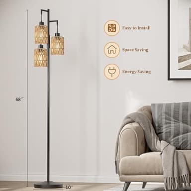 Oneach 68" Floor Lamps for Living Room, Stepless Dimmable Boho Floor Lamp with 3 Bulbs, Tall Farmhouse Industrial Corner Standing Tree Lamp for Bedroom, Office, Study Room, Dining Room, Black - Image 3