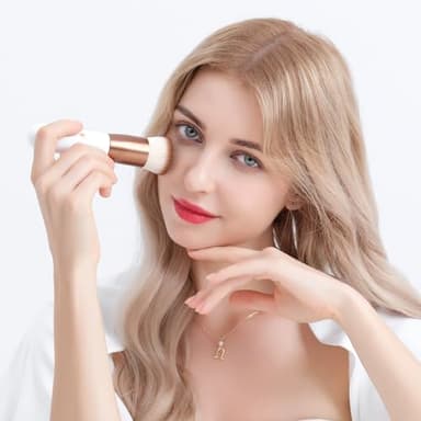 DUcare Foundation Brush,Flat Top Kabuki Brush Synthetic Professional Makeup Brush Liquid Blending Mineral Powder Buffing Stippling Makeup Tools, Rose Golden/White - Image 3