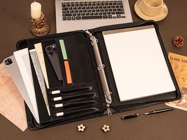 AZXCG Zipper Portfolio Padfolio Binder,3-Ring Padfolio for Women and Men,A4/Letter Size, PU Leather with iPad,Professional Organizer for Resume/Interview (Black) - Image 5