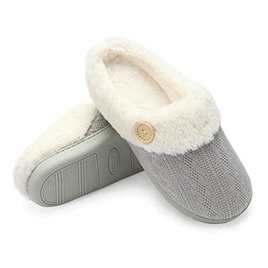 Chantomoo Womens Slipper Warm Comfy Memory Foam House Slippers Knitted Shoes Faux Fur Lined Anti-Skid Rubber Sole Bedroom Cozy Indoor Outdoor Slippers Lihgt Grey Size7 8 6.5 - Image 6