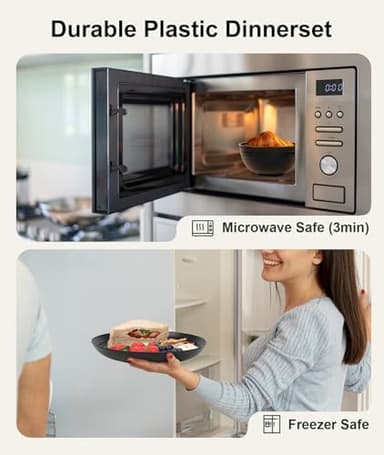 Quatish 24 Piece Plates and Bowls Sets for 6, Unbreakable Dinnerware Sets, Plastic Dish Set for Camping, Dishwasher Microwave Safe, Outdoor Kitchen and Apartment Dinning RV Essentials, Black - Image 3