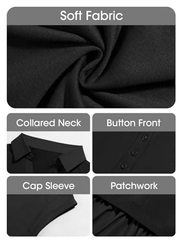 Fisoew Womens Summer Sweatshirts Dresses Short Sleeve V Neck Casual Oversized Patchwork Mini Dresses Black - Image 7