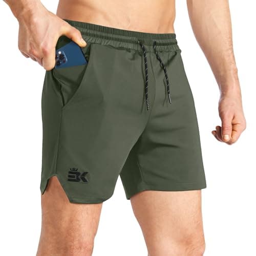 BROKIG Men's Inzip Lightweight Gym Workout Shorts,5 Inch Fitted Athletic Lifting Bodybuilding Shorts with Zipper Pockets(Large,Army Green) - Image 1