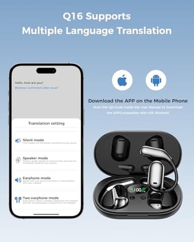 GRUCISO AI Language Translator Earbuds:3-in-1 Translator Earbuds with 150 Languages ​​Real-time Translation and 10 Languages ​​Offline Translation,HiFi,Suitable for Travel Study and Business(Black) - Image 3