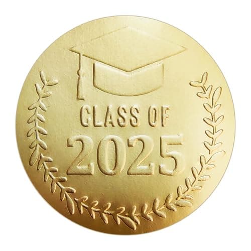 100 x Class of 2025 Stickers, Graduation Favor Gold Foil Stickers, 2025 Graduation Stickers, Senior Stickers, Graduation Announcement, Grad Party Envelope Seals, Embossed Sticker (Gold) - Image 1