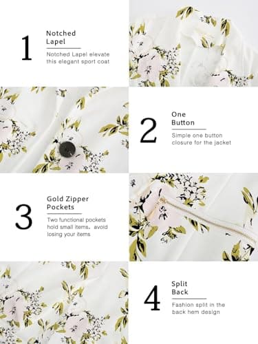 Genhoo Oversized Blazers for Women Floral Print Work Professional Jacket Blazers White 3XL - Image 5