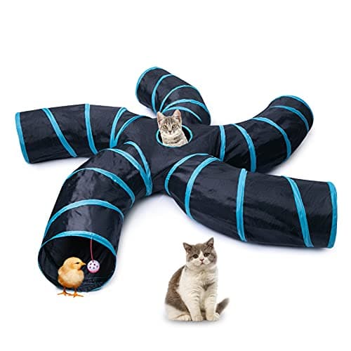 EGETOTA Cat Tunnel for Indoor Cats Large, with Play Ball S-Shape 5 Way Collapsible Interactive Peek Hole Pet Tube Toys, Puppy, Kitty, Kitten, Rabbit (Blue & Black) - Image 1