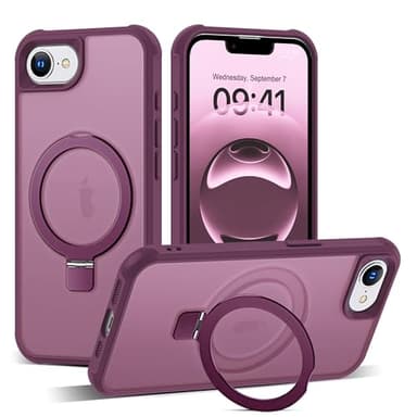 SKYLMW Compatible with iPhone 16E Case with Invisible Magnetic O-Ring Stand Military-Grade Translucent Case for iPhone 16E 6.1" 2025 [Compatible with Mag-Safe][Great Grip Feeling], Wine Red - Image 1