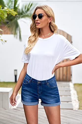 LookbookStore Denim Jean Shorts for Women Summer High Waisted Rolled Hem Cuffed Classic Boyfriend Denim Jean Shorts Star Sapphire Blue Size L - Image 6