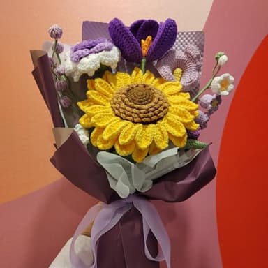 GREOENEL AMOR Completed Crochet Flowers Bouquet Sunflower Handmade Knitted Bouquet for Birthday Wedding Home Decor Gifts for Mom (Purple Crochet Flowers Bouquet Sunflower-033) - Image 8