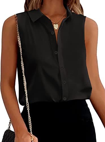 Zeagoo Women's Black Button Down V Neck Tank Tops Loose Casual Office Sleeveless Shirts Blouses - Image 1