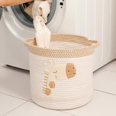 INough Toy Storage Baskets Woven Cotton Rope Storage Basket for Kids, Blanket Baskets for Living Room Toys Organizer with Embroidery Decor, Cute Baskets with Handle for Nursery, Playroom (Giraffe) - Image 7