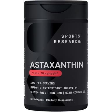 Sports Research Triple Strength Astaxanthin 12mg with Organic Coconut Oil - Antioxidant Supplement, Non-GMO Verified & Gluten Free - 60 Softgels - Image 1