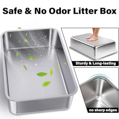 EGMEHOAD Stainless Steel Cat Litter Box, Metal Litter Box, Cat Litterbox for Kitten, Kitty, Rabbit, 6" High Side Cats Litter Boxes, Large Stainless Steel LitterBox, No Smell, Non Stick, Easy to Clean - Image 2