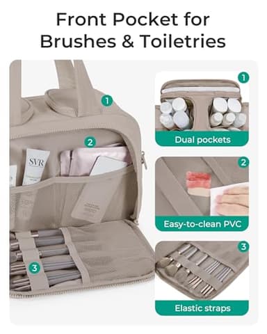 BAGSMART Travel Toiletry Bag, Lightweight Large Wide-open Travel Bag for Women, Puffy Cosmetic Makeup Bag Organizer with Handle for Accessories,Essentials, Toiletries, Grayish Brown - Image 3
