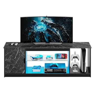 Bestier LED TV Stand for 55/60/65 Inch TV, Gaming Entertainment Center with Cabinet for PS5, Xbox,Modern TV Cabinet with Adjustable Glass Shelves for Living Room, Bedroom 57 Inch,Black Marble - Image 8