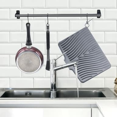 TIKNIK Silicone Dish Drying Mat for Kitchen Counter, Dish Drying Pad, Non-Slip Drain Pad with Built-in Drain, Heat Resistant Stone Drying Mat(15.8" x 13", Grey) - Image 5