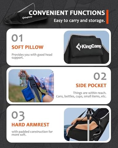 KingCamp Hammock Chair with Footrest, Swinging Portable Folding Camping Chairs for Adults MAX 400lbs Heavy Duty Foldable Oversized Rocker with Cup Holder Pillow for Outdoor Beach Patio Sport Lawn - Image 6