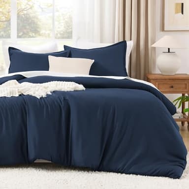 Litanika California King Comforter Set Navy Blue - 3 Pieces Cal King Lightweight Soft Plain Bed Comforter, Oversized Down Alternative Bedding Set - Machine Washable (104x96In, 2 Pillowcases) - Image 2