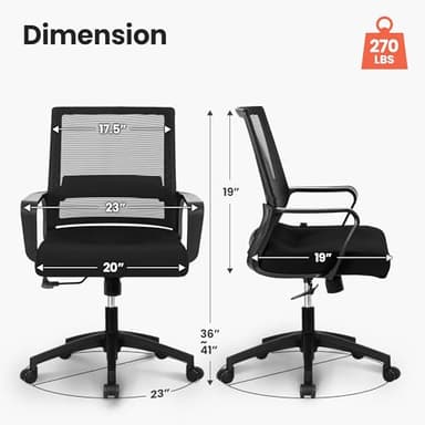 NEO CHAIR Office Chair Gaming Desk Computer Chair Ergonomic Mesh Mid Back with Wheels Lumbar Support Comfy Swivel Adjustable for Home (Black) - Image 3