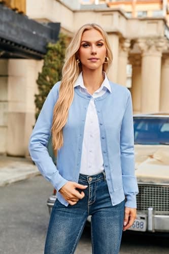 GRACE KARIN Women's Long Sleeve Button Up Cardigan Lightweight Crewneck Blue Knit Cardigan Sweaters Fall Clothes XL - Image 6
