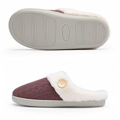Chantomoo Womens Slipper Warm Comfy Memory Foam House Slippers Knitted Shoes Faux Fur Lined Anti-Skid Rubber Sole Bedroom Cozy Indoor Outdoor Slippers Purple Size 11 12 10.5 - Image 2
